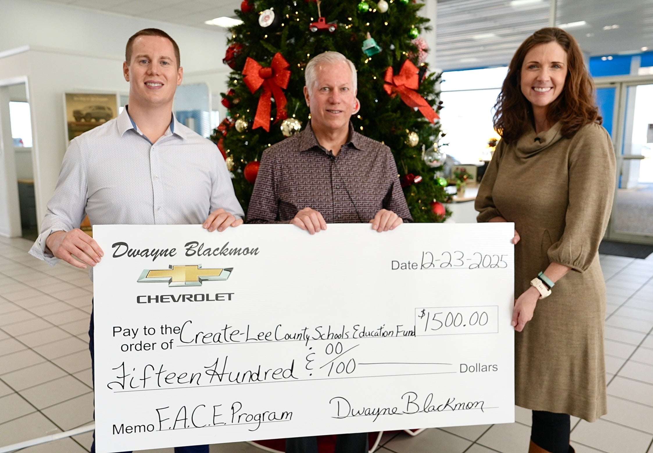 Dwayne Blackmon Chevrolet donation to the F.A.C.E. Program