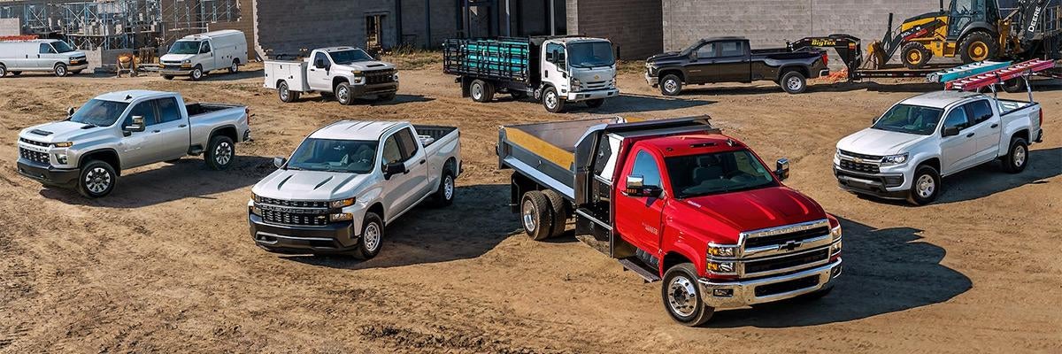Different Commercial Chevrolets in a Lot